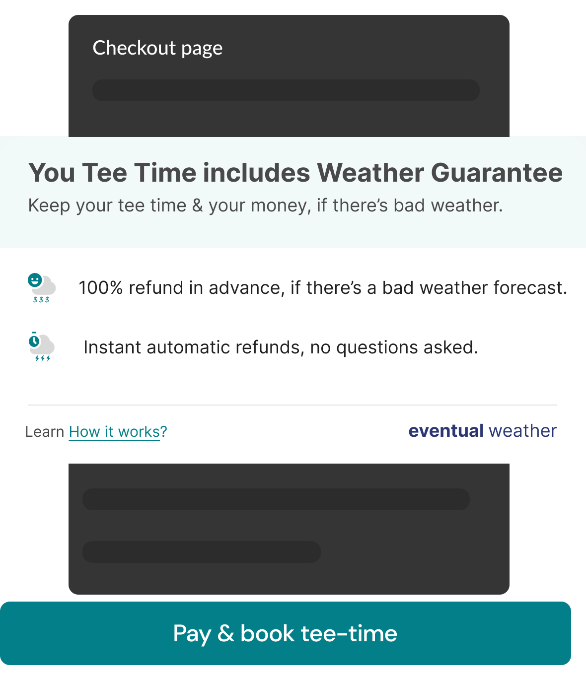 Golfer adds Weather Guarantee at checkout.